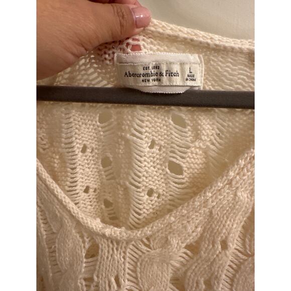 Abercrombie & Fitch Wool Blend Open Knit Sweater Coastal Grandma Fall Layer L - Picture 4 of 7